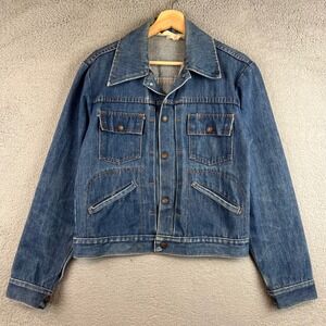 Vintage 70s JC Penny Denim Trucker Jacket  Indigo Blue Button Front Womens M